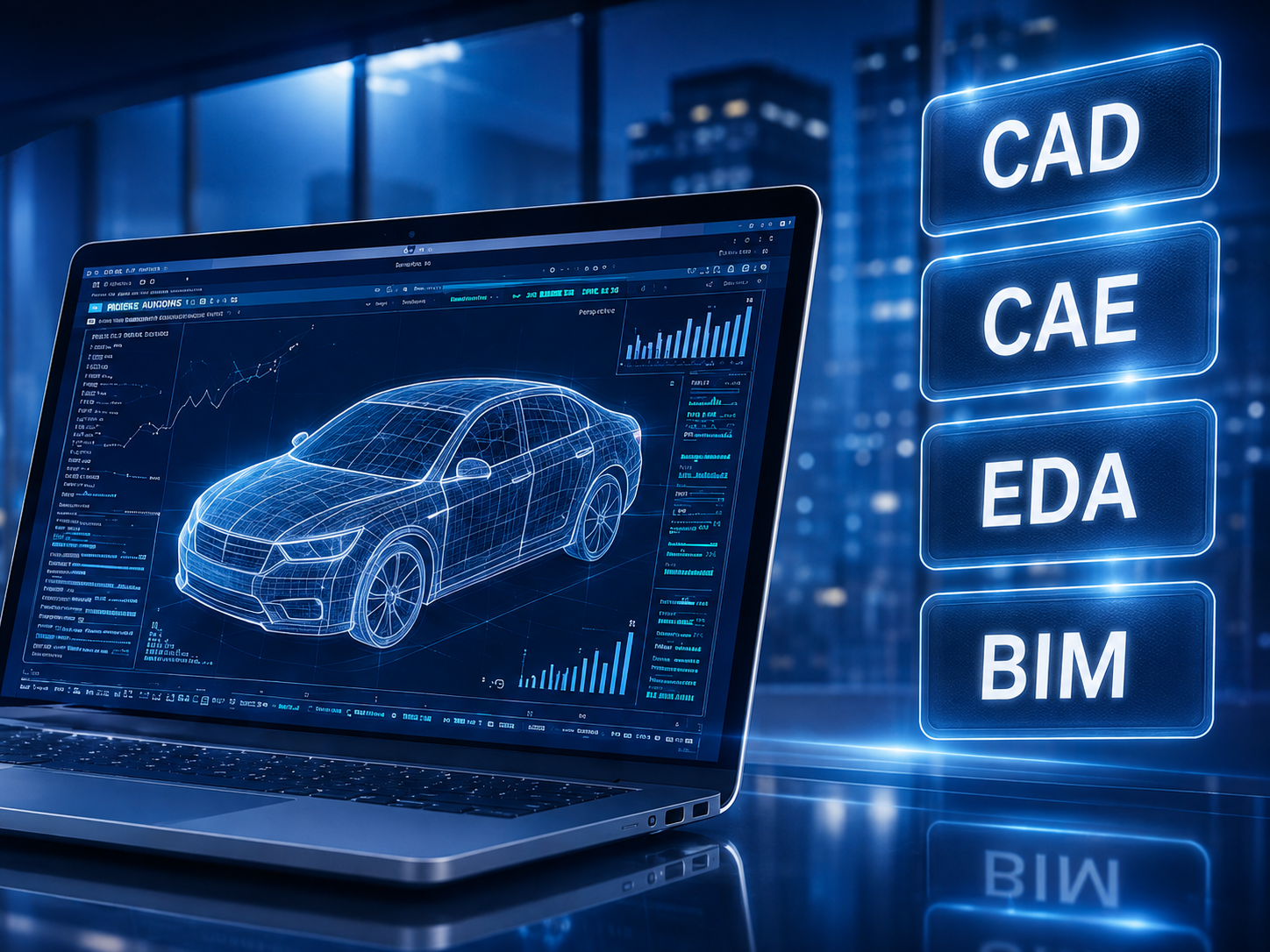 工程軟體應用情境,涵蓋 CAD、CAE、EDA 與 BIM 軟體類型。